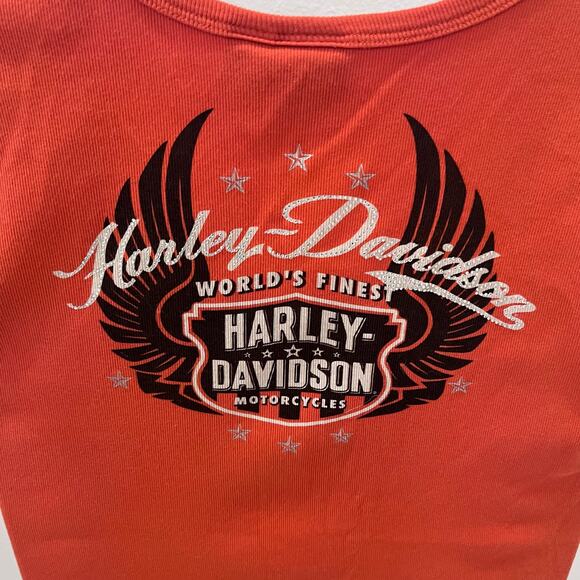 Vintage Harley-Davidson Women's XL Orange Bejeweled Wing Logo Y2K Graphic Tee - Picture 4 of 5